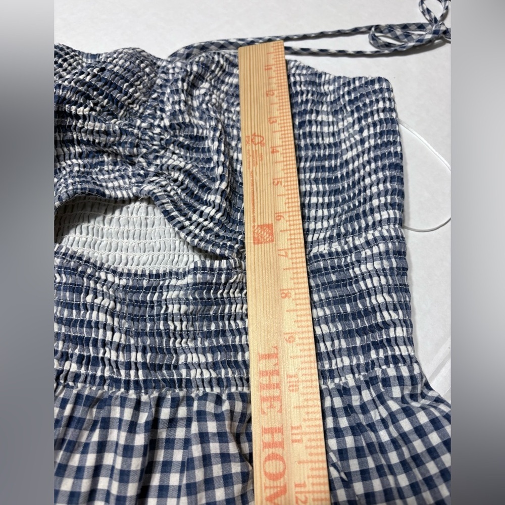 Strapless Blue Gingham Maxi Dress with Cutout - Picture 8 of 14